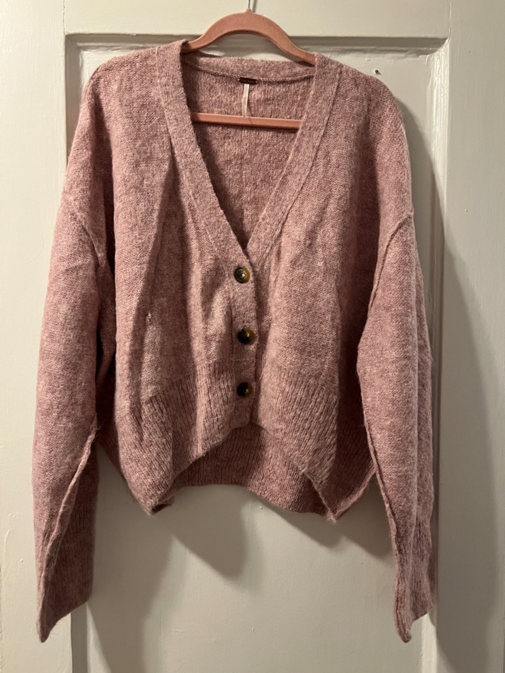 Free People Blush Pink V-Neck Button Cardigan
